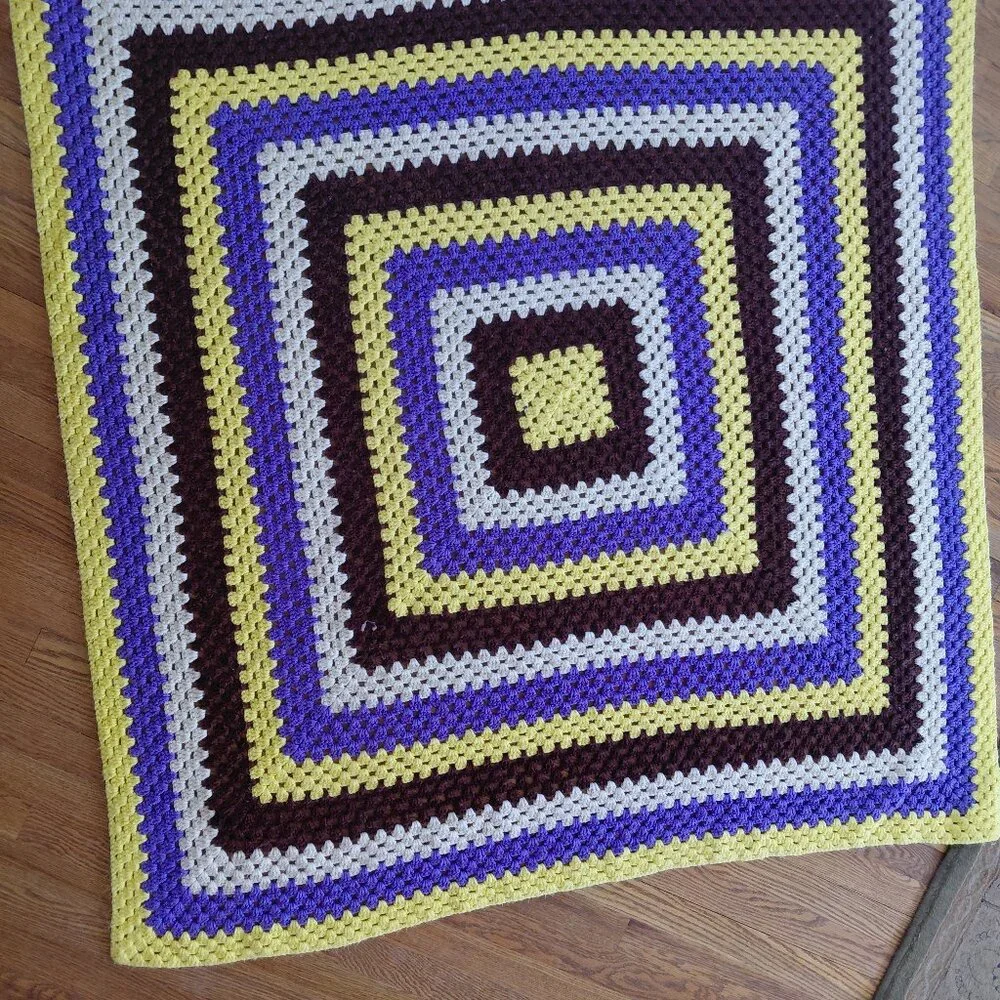 Cottagecore Crochet Granny Square Blanket Vintage Style Afghan Throw 58in